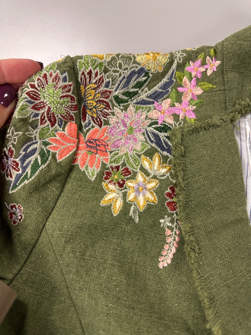 Sundance Olive Green Embroidered Floral Jacket - Picture 3 of 6